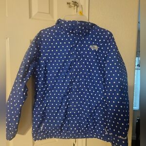 North Face HyVent blue polka dot quilted jacket Sz L Girl